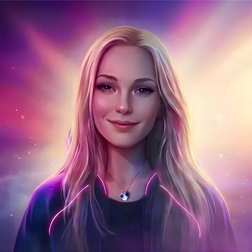 Portrait von „Daughter of the Highest“, Artist von 22:22 Records im lila-blauen Lichtdesign